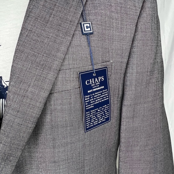 New!! CHAPS Blazer Men 40R Gray 2 Button Suit Jacket - Picture 2 of 15